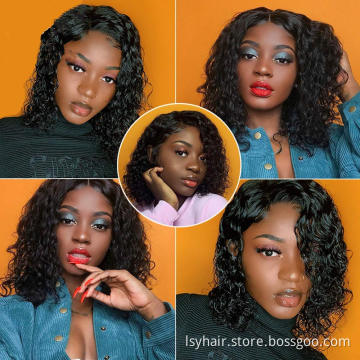 10-18 inch Natural Black Brazilian Human Hair extensions 4*4 Closure Wig,Wholesale 613 Frontal Bob Wigs For Black Women